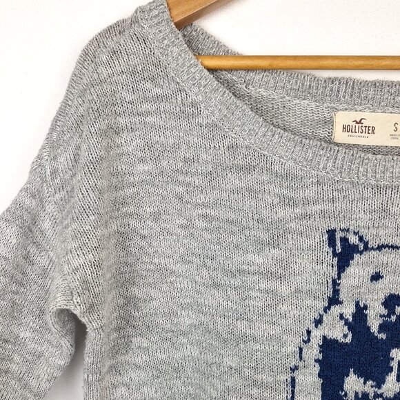 Hollister bear hug sweater, Size S. Gray blue. Cute y2k. Cotton blend Stretchy - Picture 4 of 13